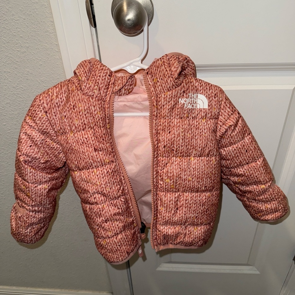 The North Face Pink Puffer Jacket for baby girl size 12m